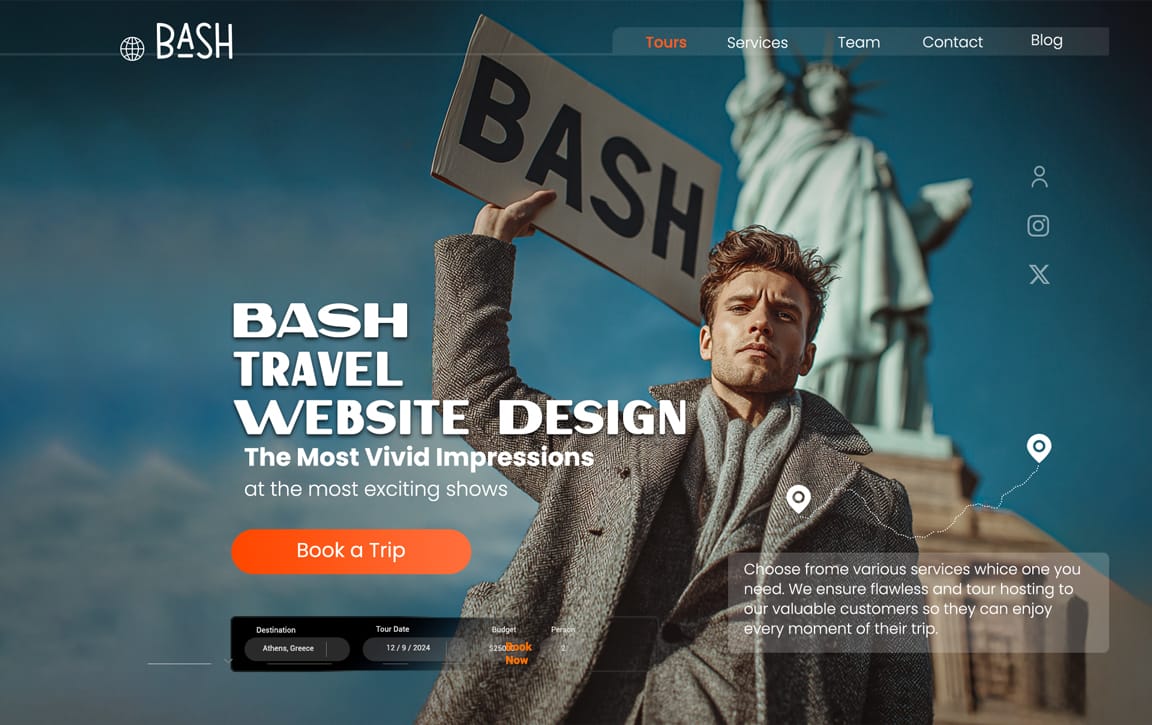 تصميم موقع إلكتروني لشركة BASH للسياحة والسفر   من أعمال Kreetive
