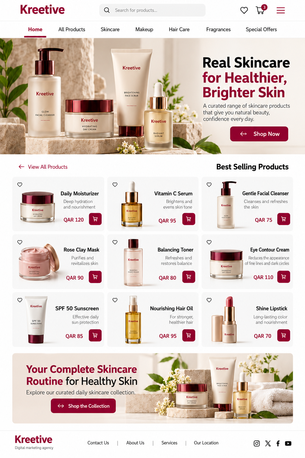 Ecommerce website design in Qatar — illustrative beauty store