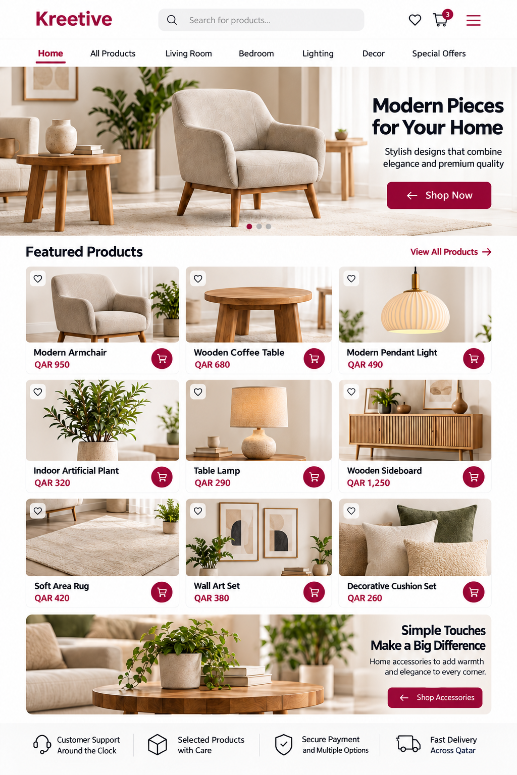 Ecommerce website design in Qatar — illustrative furniture store