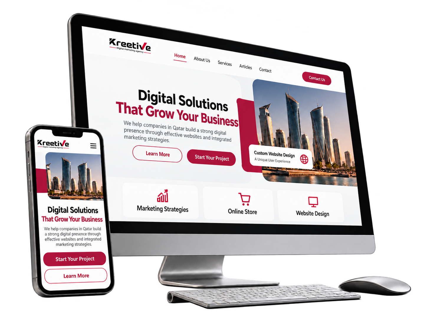 Website design in Qatar — responsive desktop and mobile preview